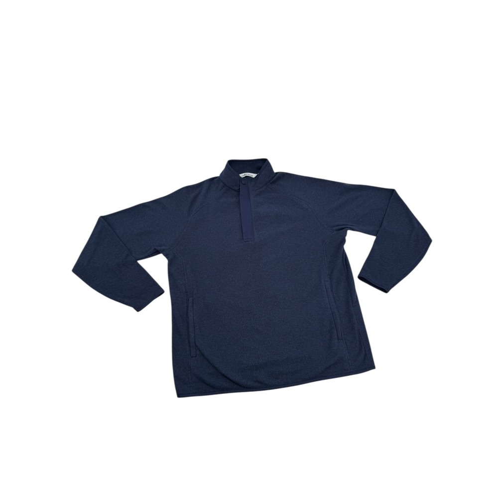 Peter Millar Mens Fleece Pullover Medium Navy Blue Snap Mock Neck Long Sleeve